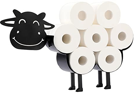 IGNPION Toilettenpapierhalter aus Metall zur Aufbewahrung von Papier in Kuh-Form, Badezimmer Zubehör (schwarz)