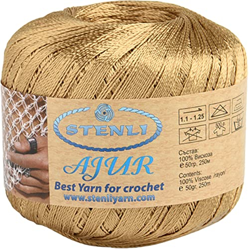 Viskose Garn Altes Gold mit Glitzer Zum Häkeln und Sticken 1 mm, 50 gr, 250 m