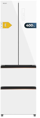 Cecotec Frigorífico Puerta Francesa De 400 L Bolero Coolmarket Combi F2D 400 White Glass E. Frigorífico 4 Puertas, Diseño Premium, Total Nofrost, Y Compresor Inverter De Bajo Consumo