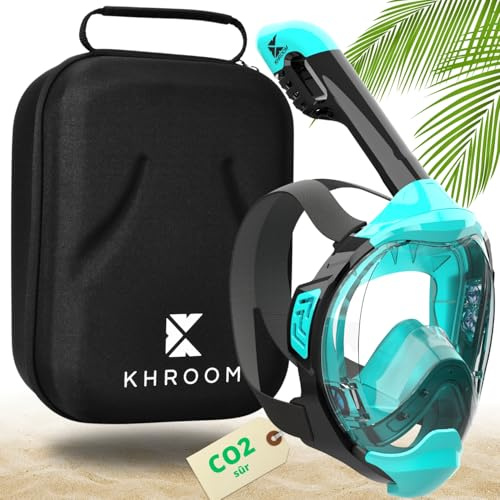 Khroom Snorkelmask för Vuxna och Barn - Seaview Y | CO2 Säker | Helmask för Snorkling | Set Alternativ | Utrustning (L/XL Turkos + Fodral)