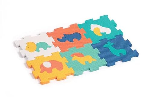 LUDI - Baby Lalles - Alfombra de Suelo educativa pequeña - Puzzle 2D y 3D, diseño Animal, 6 pequeñas losas de Espuma, 10 Elementos empotrables - A Partir de 10 Meses