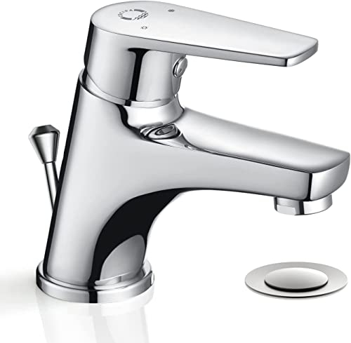 CECIPA Wasserhahn Bad, Waschtischarmatur Mit Zugstange Ablaufgarnitur, Mischbatterie, Armatur Waschbecken Modern, Badarmatur aus Messing Klein Waschbeckenarmatur Für Badezimmer, Gäste-Wc