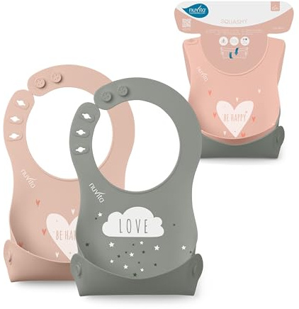 Nuvita 4370 - Set de 2 Baberos Enrollable de Silicona - Azul/Gris (Blue/Grey)