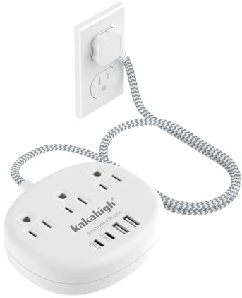 Small Extension Cord with USB C - 5 FT Short Extension Cord, 1625W 3 Prong Power Strip with 3 AC Outlet 4 USB (24W/4.8A), Bedside Charging Station for Home Office Dorm Room Essentials