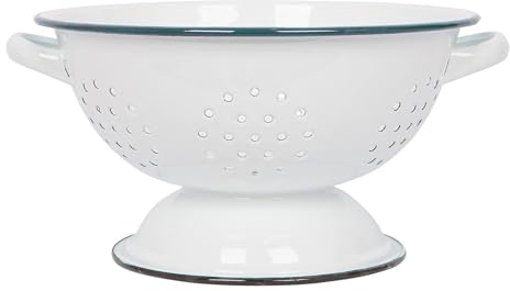 Argon Tableware Enamel Colander with Handles - 23.5cm - Blue Rim - Metal Kitchen Strainers, Large Sturdy Base Food Strainer Colander Bowl for Pasta, Fruits, Vegetables