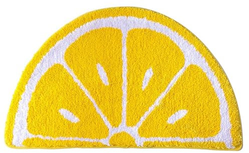 Zitronenteppich, Zitronenbadmatte, 18x26 weich gemütlich halbrund Zitronenteppich, Wasserabsorben mit schnell trocknender Zitronentürmatte, nicht rutscher Obstteppich für Schlafzimmer Badezimmer Küch