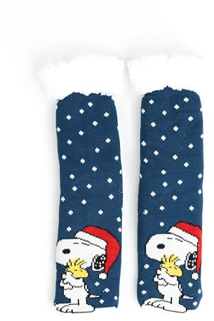 United Labels The Peanuts Snoopy Kuschelsocken für Damen, Blau Weiß, 35-38, flauschige Stoppersocken, Wintersocken, warme Socken, Hüttensocken