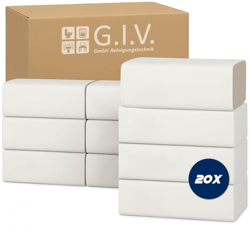 G.I.V. Reinigungstechnik Handtuchpapier 1-lagig 5000 Blatt, 20 Banderolen 250 Blatt - Papierhandtücher für Spender, Falthandtuch, Einweghandtücher, Handpapier für Büros, Schulen, Toiletten (24,5x23cm)