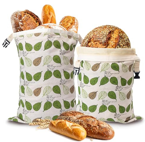 Beeswax Bread Bag for Homemade Sourdough, Sourdough Bread Bags with Zipper, 2 Pack Cotton Large Airtight Food Storage Bags to Keep Fresh