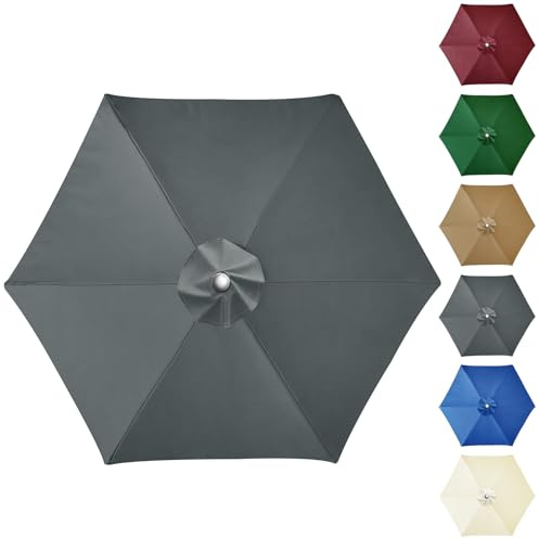 NAKIHOUSE Copertura di ricambio per ombrellone da giardino, 2,5 m, 6 montanti, rivestimento in tessuto, copertura per ombrellone da giardino, giardino, spiaggia, piscina, grigio