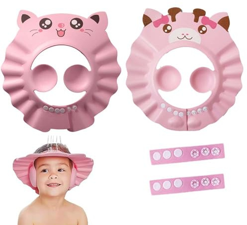 JUGUTA 2 Piezas Gorro Ducha Niños, Sombrero Baño Bebé, Gorro De Champú Para Bebé, Gorro De Lavado Cabello Ajustable Para Niños, Utilizado Para Proteger Ojos Oídos