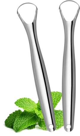 Metal Stainless Steel Tongue Scrapers for Adults, 2 PCS Tongue Cleaner for Restore Fresh Breath Improve Taste and Oral Health, Tongue Brush for Adults & Kids, Tough Scraper for Mouth