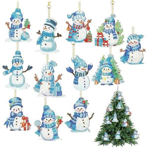 KLINNA 12 ciondoli natalizi per diamond painting, set fai da te 5D, per bambini e adulti, fai da te come portachiavi, decorazioni per albero di Natale e etichette regalo