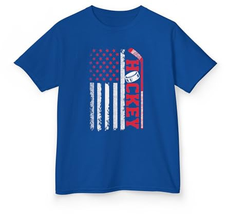 Vintage USA Flag Ice Hockey T-Shirt for Kids Patriotic Hockey Fan Youth Tee for Boys Hockey Shirt for Teens Sports Apparel