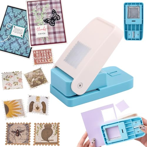 OTCRAFT Puncher per francobolli, 3,8 x 3,8 cm, grande, quadrato, punzonatrice per francobolli, rettangolare, a leva, perforatrice per carta, per artigianato, scrapbooking, fai da te, creazione di