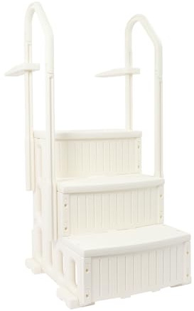 Escalier de piscine antidérapant en plastique avec main courante - 3 marches antidérapantes - Charge maximale de 181,44 kg - Escalier de piscine pour piscine encastrée, terrasse, maison, intérieur et