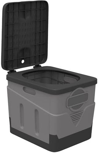 Outsunny Inodoro Portátil, WC Portátil de PP con 12 Paquetes de Agente Solidificante y 12 Bolsas, Carga 100 kg, Inodoro Plegable para Exterior, Camping, Acampar, Senderismo, 34x29x30 cm, Gris Oscuro