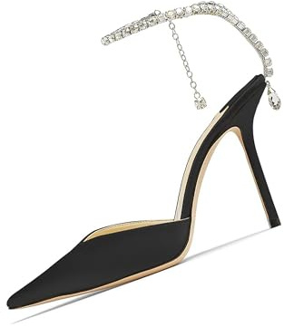 KVWSXD Tacos Altos de Boda para Mujer Cadena de Cristal Hebilla de Pedrería Aguja Sandalias de Punta Cerrada Zapatos de Fiesta Vestido de Noche