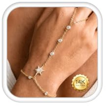 Kakonia Bracelet Femme Or Argent Bracelet Bague Chaine de Main Acier Inoxydable Réglable Bracelets Chaine Imperméable Empilables Chaîne Main Poignet-Doigt Bijoux Cadeau pour Femme -G-Star