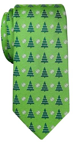 Retreez Corbata de microfibra fina de Patrón de Copos de nieve y Árbol de Navidad de Navidad para hombres Verde