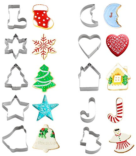 Christmas Cookie Cutters Set - Holiday Mini Cookie Cutter set of 10, Include: Gingerbread House, Snowflake, Christmas Tree, Gingerbread girl, Heart, Star, Moon, Christmas Crutch, Bell, Boot