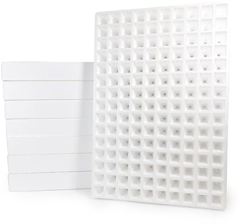 PAMPOLS Semilleros de Germinación de 150 Alveolos 3,5x3,5x6,5 cm | Bandejas de Corcho Pórex Aislante Apilables para Cultivo de Semillas para Huerto | Reutilizable | 55 x 95 cm | Pack de 8 Bandejas