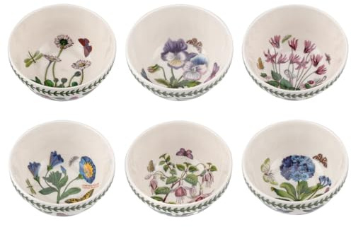 Portmeirion x Botanic Garden Set of 6 Stacking Bowls - White Floral Designs, Made in England Earthenware, Stylish & Versatile, Safe for Microwave & Dishwasher, 14cm