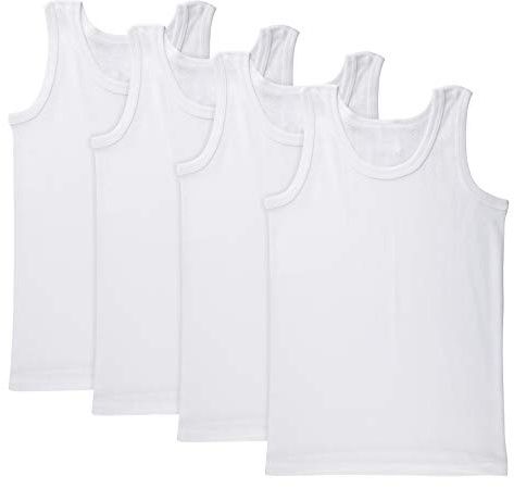Brix Big Boys' White Undershirts - Tagless 100% Cotton Tank Tops 4-pk.