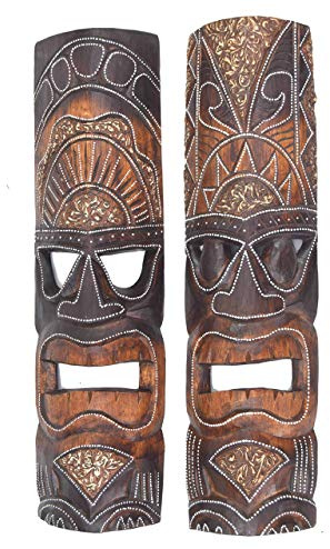 Interlifestyle 2 Tiki Masques 50cm dans Hawaii Tribal Style 2er Set Masque en Bois Masque Mural Caraïbes