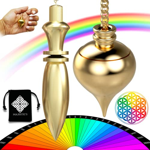 Majestic's Péndulo Adivinación Egipcio & Pendulo de Radiestesia Abbe Mermet Gota de Agua con Testigo en Latón Dorado – Pack único de 2 Péndulos [Satisfacción o Reembolso DE por Vida]