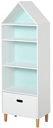 HOMCOM Kids Children Wooden Bookcase w/Drawer Bedroom Furniture Bookshelf Storage Rack Display Unit Toys Games Organisation Cabinet Pink Blue Back Panel 50 x 30 x 142 cm