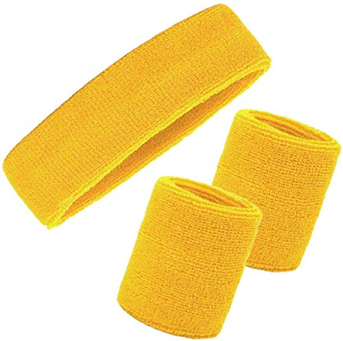 Ailiver Wristbands Headbands Wrist Sweatband Set 3 Pieces Men Women Sweat Bands Absorbent for Gym Sports Tennis Running Exercise Basketball Wrist Sweatband Moisture Wicking (3 Pieces)