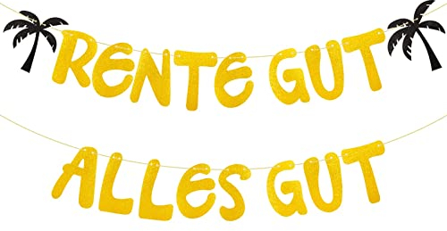 FLOFIA Rente Banner Rentner Ruhestand Deko Rente GUT Alles GUT Girlande Gold Glitzer Partybanner Papiergirlande Hängedeko für Pensionierung Abschiedsfeier Party