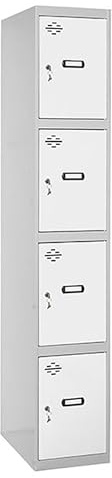 Simon Rack Taquillas Vestuario Metalicas, 4 Puertas, Incluye Llave, 1800x300x500 mm, Gris/Blanco - Simonlocker