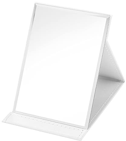 ZHIQIN Klappbar Spiegel Tragbarer Reisespiegel Multi Standwinkel Super HDSchminkspiegel mit Weiß PU Leder Hülle Tischspiegel,(210 x 150mm)