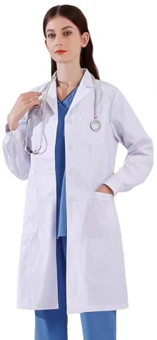 CoatCool Camice Bianco da Laboratorio, Camice Medico Donna, Cotone Camice per Laboratorio di Chimica Camice Infermiere Maniche Lunghe Camice da Laboratorio Chimico per Studenti Scuola Cosplay, M