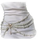 Multi Layered Long Metal Big Pearl Waist Chain Belt Trendy Waistband White Pearl Tassel Hip Belly Body Chain Festival Rave Waist Belt Sweater Dress Belt for Women (Silver)