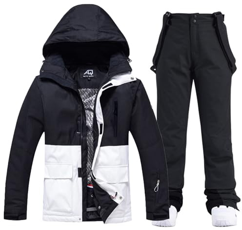 ALSOGO Damen Skijacke & Skihose Set Skianzug 2 teilig Schneeanzug Wasserdicht Warm Winterjacke mit Abnehmbare Kapuzen zum Skifahren Snowboarden Schneejacke Schneehose TY133BKW Schwarz XL