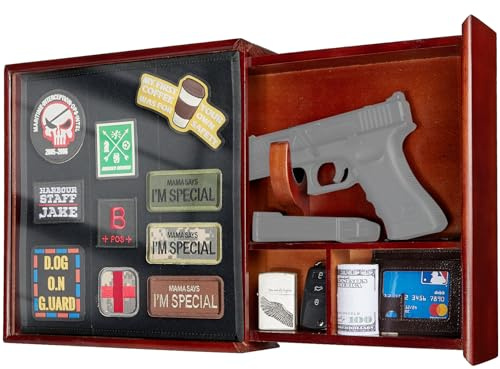 1TG Concealment Furniture, Concealment Shelf Wall Mounted Hidden Storage Box Compartment Furniture Hidden Shelf Wooden Picture Photo Frame with Patches Display Panel(Red Brown)