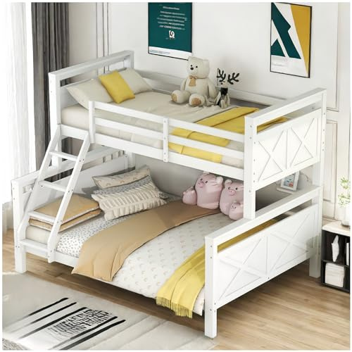 Sapgaks Cadre de lit superposé avec échelle et garde-corps de sécurité, transformable en 2 lits séparés, lit pour enfants 90(140) x 200 cm, lit en bois pour enfants, adolescents et adultes, blanc