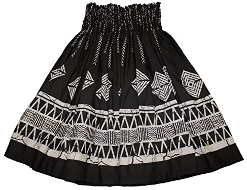 Rainview Creations Hawaiian Traditional Tapa Design Pa'u Hula Skirts, Womens Size, Hula Dancer Skirts for Adult. (US, Alpha, One Size, Medium, Regular, Regular, Black)