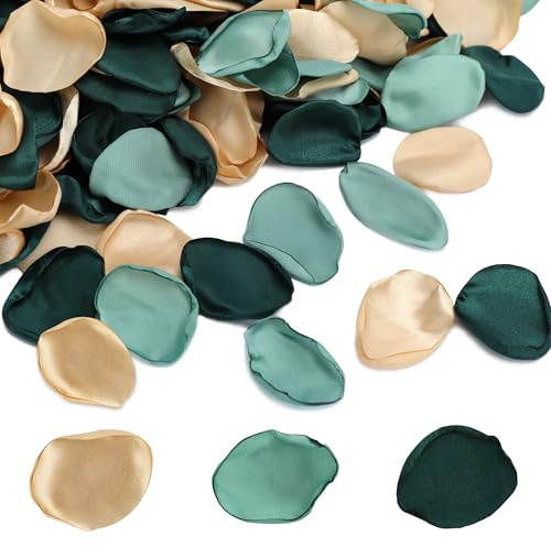 Milifox 200 Pièces Fleurs de Roses en Soie,Confettis Réalistes Réutilisables en Forme de Pétales de Rose pour Le Mariage,La FêTe,La DéCoration de Table,Vert Foncé Mix