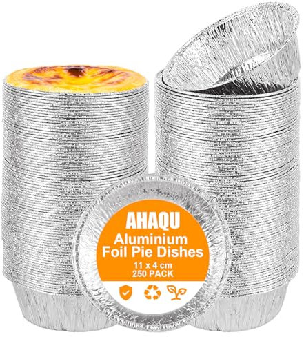 AHAQU 250PCS Foil Pie Dishes, 11cm/4 Inches Aluminium Foil Pie Cases, Round Small Pie Tins for Tarts, Muffin, Pudding, Quiche, Cakes