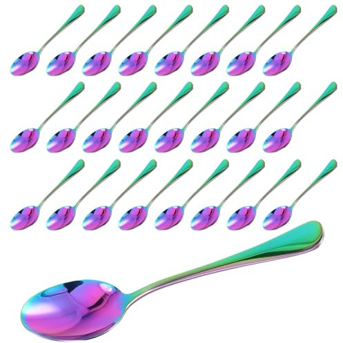 CHUIFAI 25 Cucchiaini da Caffè Colorati Arcobaleno, 13,5 cm, in acciaio inox con rivestimento in titanio colorato, per tè, caffè, Latte, per Mescolando cucchiai da dessert di marmellata di espresso