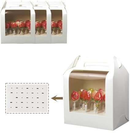 Yoqanr 4 PCS Cake Pop Boxes - Portable Cake Pop Holder Boxes with Clear Window, Cake Pop Boxes Holder Packaging with Lid, Cake Display Stand With 33 Hole Positions, White Cake Boxes Packaging