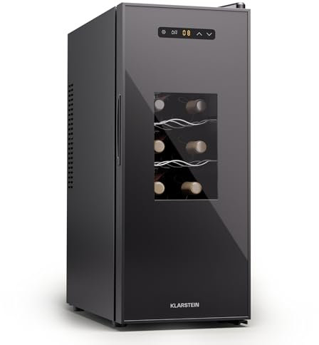 Klarstein Freistehender Weinkühlschrank 1 Zone, Getränkekühlschrank Klein, Kleiner Weinschrank, Wein-Kühlschrank Klein mit Glastür, Indoor/Outdoor Flaschenkühlschrank, Wine Fridge, 12 Flaschen