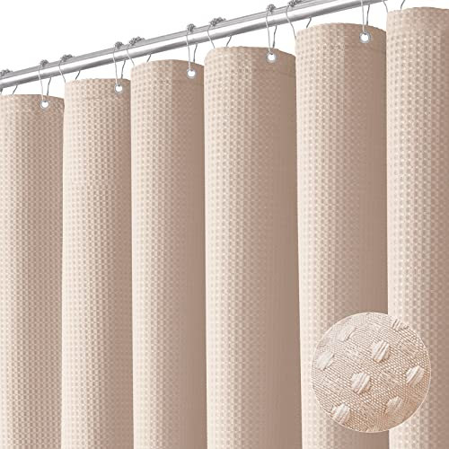 Extra Long Waffle Weave Shower Curtain 96 Inch Weighted Cloth Bathroom Curtain Heavy Duty Hotel Bath Set with 12 Hooks Blush Pink 72x96