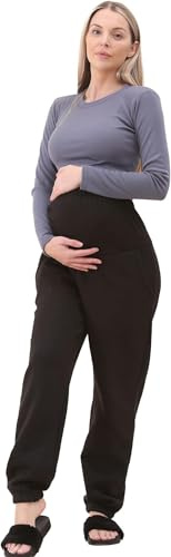 reshmena Dam moderskap joggingbyxor över bula komfort dam graviditet fleece jogging full längd moderskap leggings lösa joggingbyxor gravida byxor för magstöd, Svart, 46