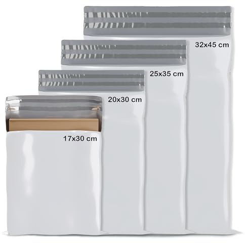 UGIX Pack de 100 Pochettes d'Envoi Colis Vinted – Enveloppes Plastique Expédition Résistantes, Auto-Adhésives, Opaques – Emballage Colis Vinted – 4 Tailles – Pour Vêtements, Livres, Chaussures – Blanc
