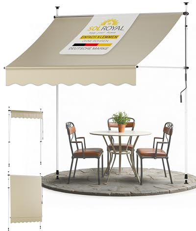 Sol Royal Store Banne Manuel sans Percage 1,5m – Store Balcon Enrouleur sans Percage avec Manivelle Auvent de Terrasse Pare-Soleil Extérieur UV Résistant Stores pour Patio Beige BM3